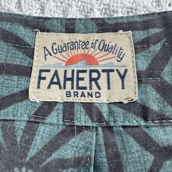 Faherty Board Shorts Adult 36 Green Floral Pockets Drawstring Swim Logo Mens - Picture 3 of 12